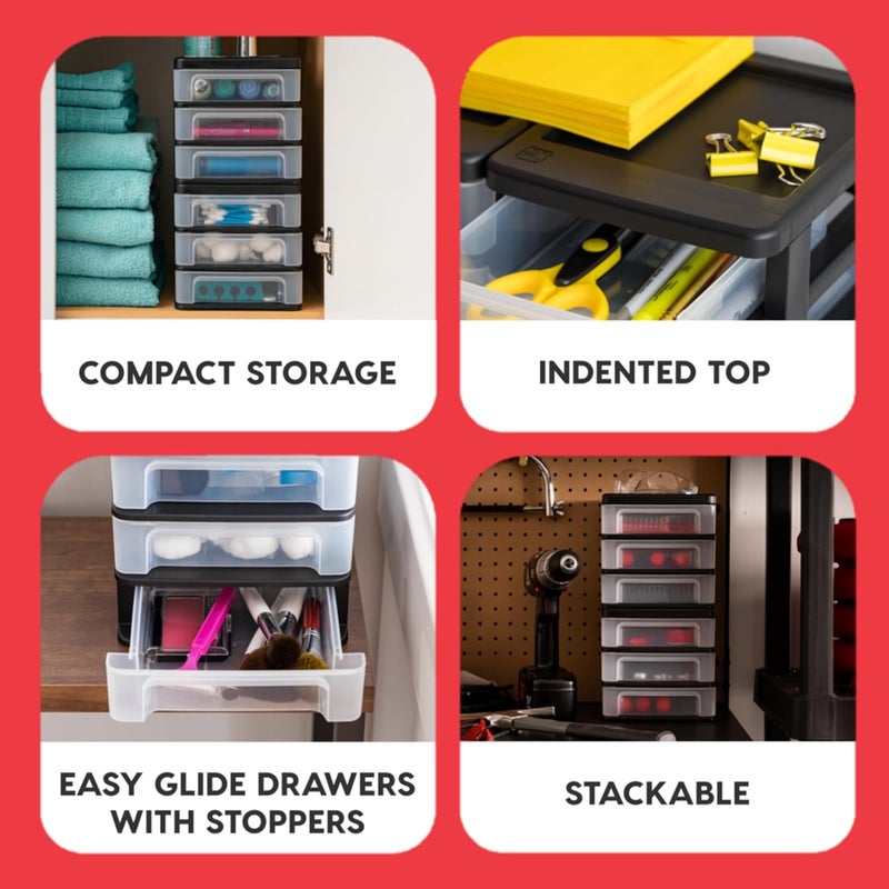 IrisUSA Plastic Stacking Desk Top 3-Drawer Storage Organizer, 2-Pack, for Makeup Vanity Nail Polish Bathroom Stationery Art Craft Supplies Kitchen Office Garage and Small Organization, Medium, Black - Image 4
